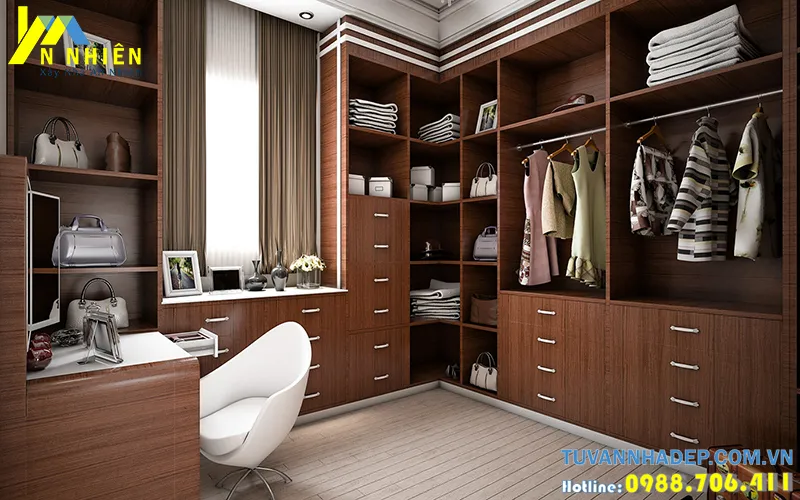 bàn trang điểm bố trí trong phòng thay đồ tiện nghi