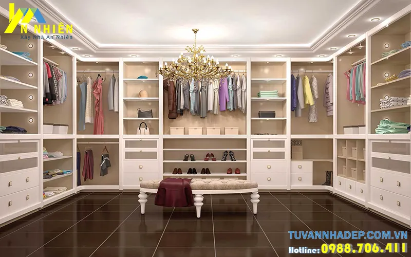 phòng thay đồ sang trọng sở hữu diện tích rộng cách trang trí ấn tượng