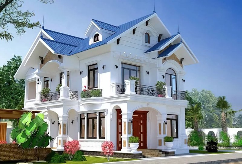 mẫu nhà 2 tầng mái thái 4 phòng ngủ