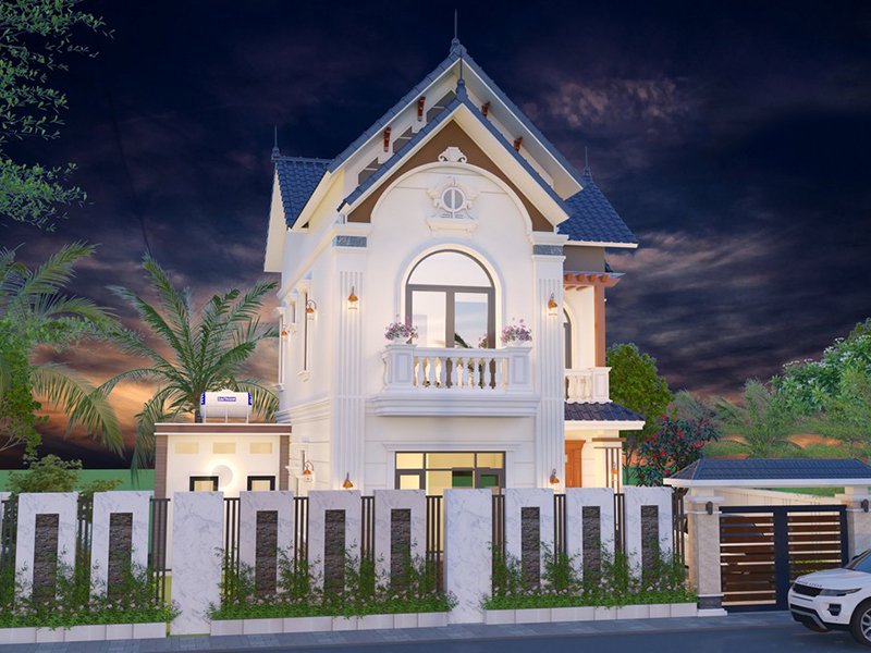 mẫu nhà 2 tầng chữ L mặt tiền 8m