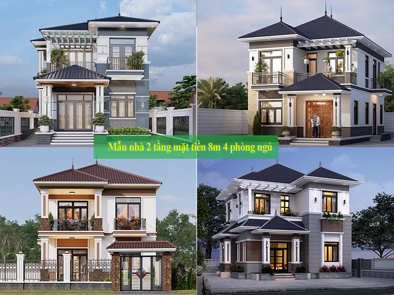 ưu điểm mẫu nhà 2 tầng mặt tiền 8m 4 phòng ngủ