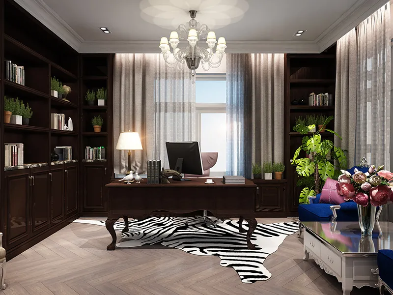 bàn ghế làm việc được làm từ gỗ với màu nâu đẹp