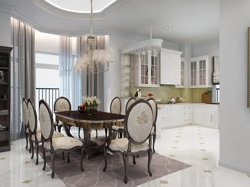 không gian nhà bếp trang trí theo phong cách tân cổ điển
