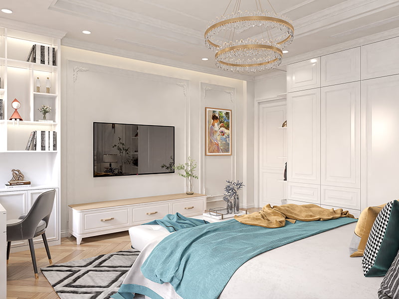 Thiết kế bếp liên thông phòng khách trong căn hộ 100m2 hiện đại