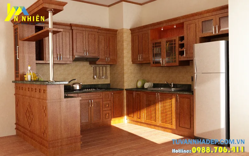 Tủ bếp sử dụng gỗ xoan đào