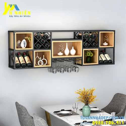 tủ rượu sắt treo tường phù hợp với căn phòng có diện tích nhỏ nhất là phòng ăn rất tiện lợi